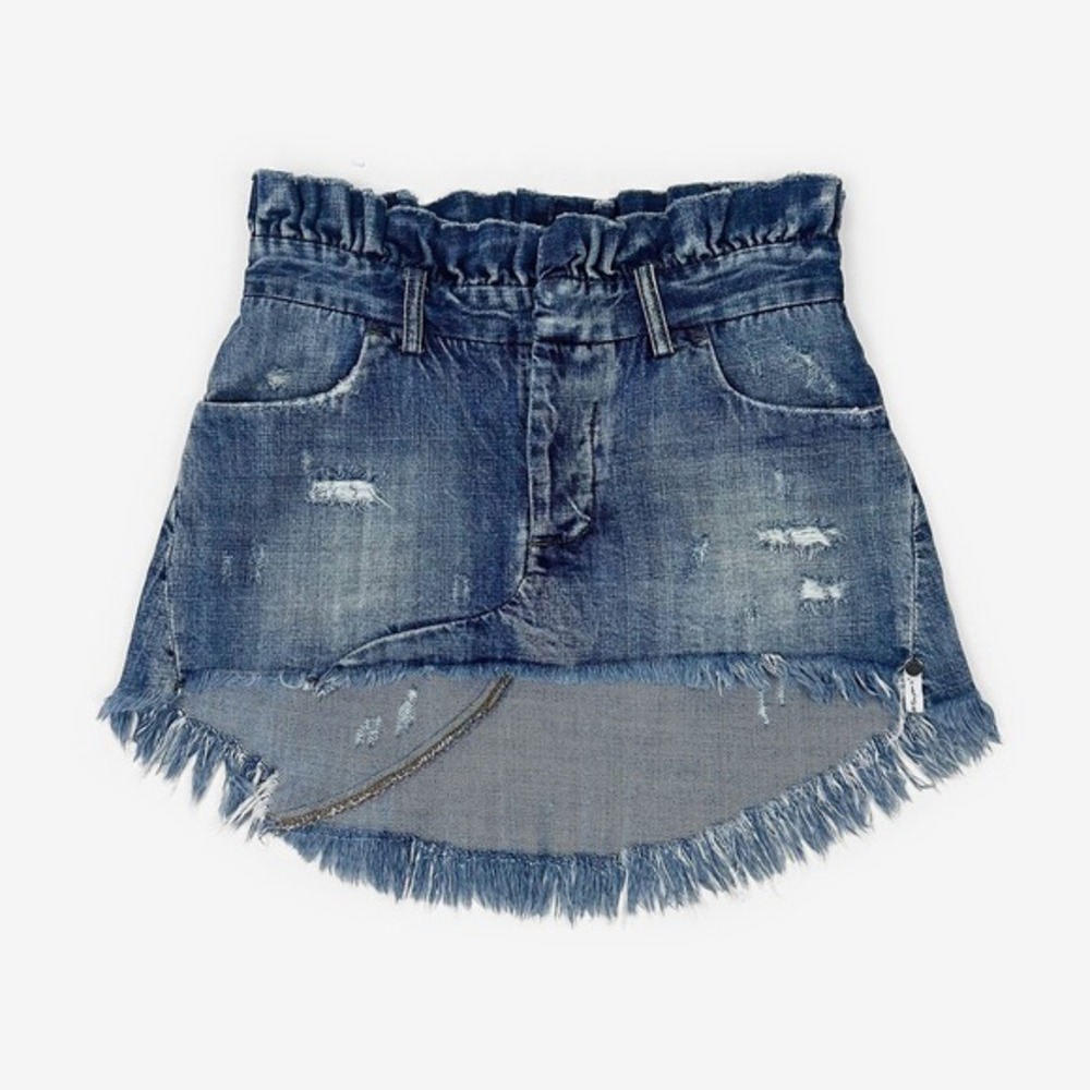 One Teaspoon Le Cult Mini Skirt Size 26 Blue Denim Distressed Paperbag